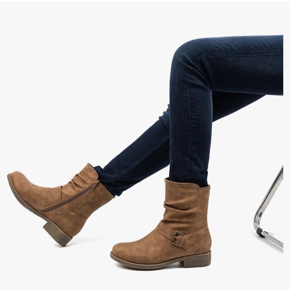 VJH confort Women's Mid Calf Boots, Comfort Buckle Slouchy Booties w/Side Zipper - Picture 12 of 13